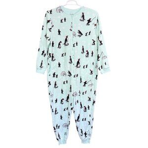 Nick & Nora Womens Fleece Penguin Zip-Up Pajama Mint Green XXL Warm